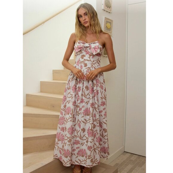 Selfie Leslie Summer Field Bow Bust Maxi Dress Floral Beige in Size Small - Picture 5 of 5